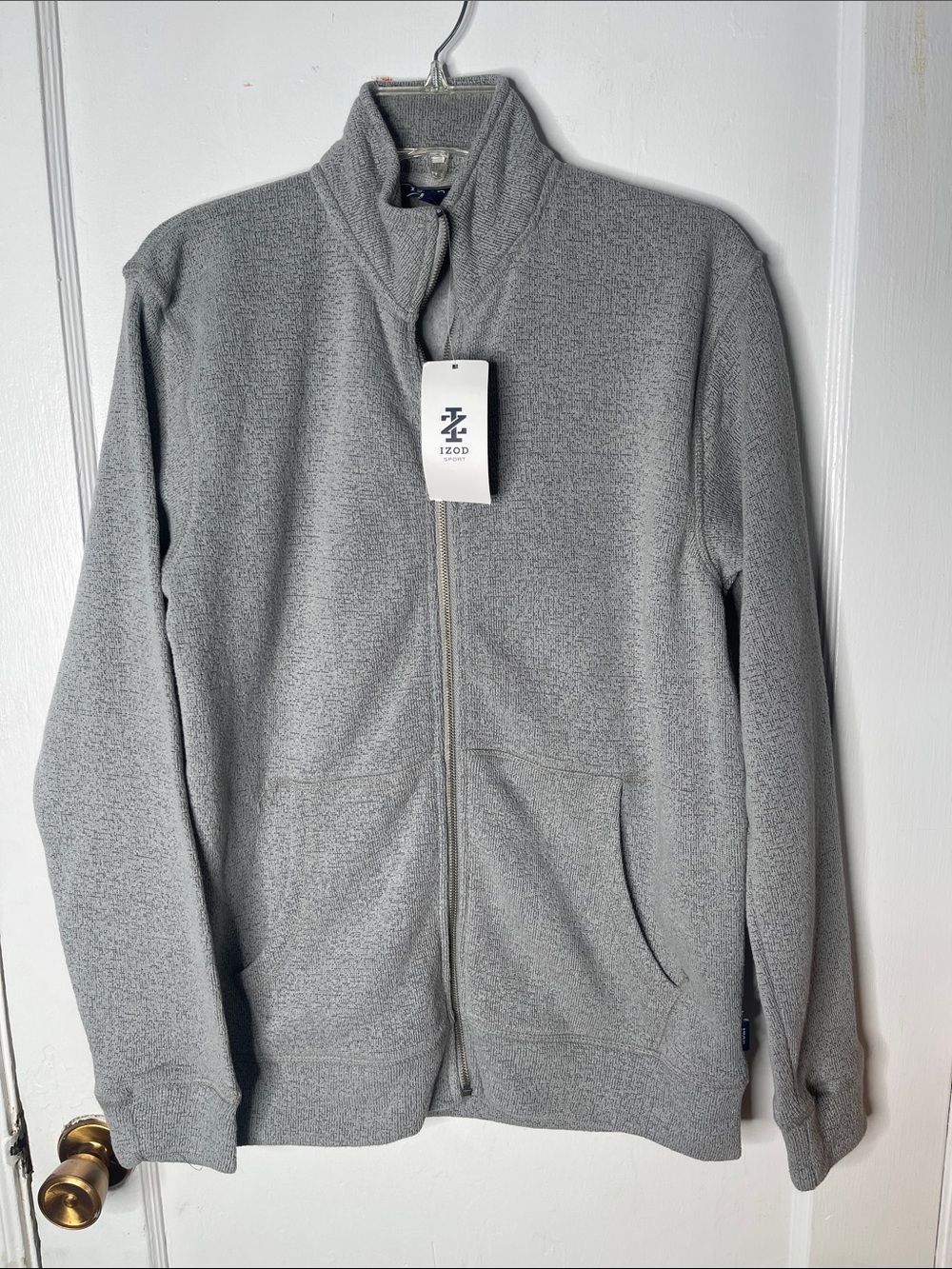 Izod Sweater Zip Fleece Jacket Small Mens Light Gray Nwt New Heathered S Pockets